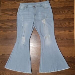 Sky Blue Distressed Flare Jeans